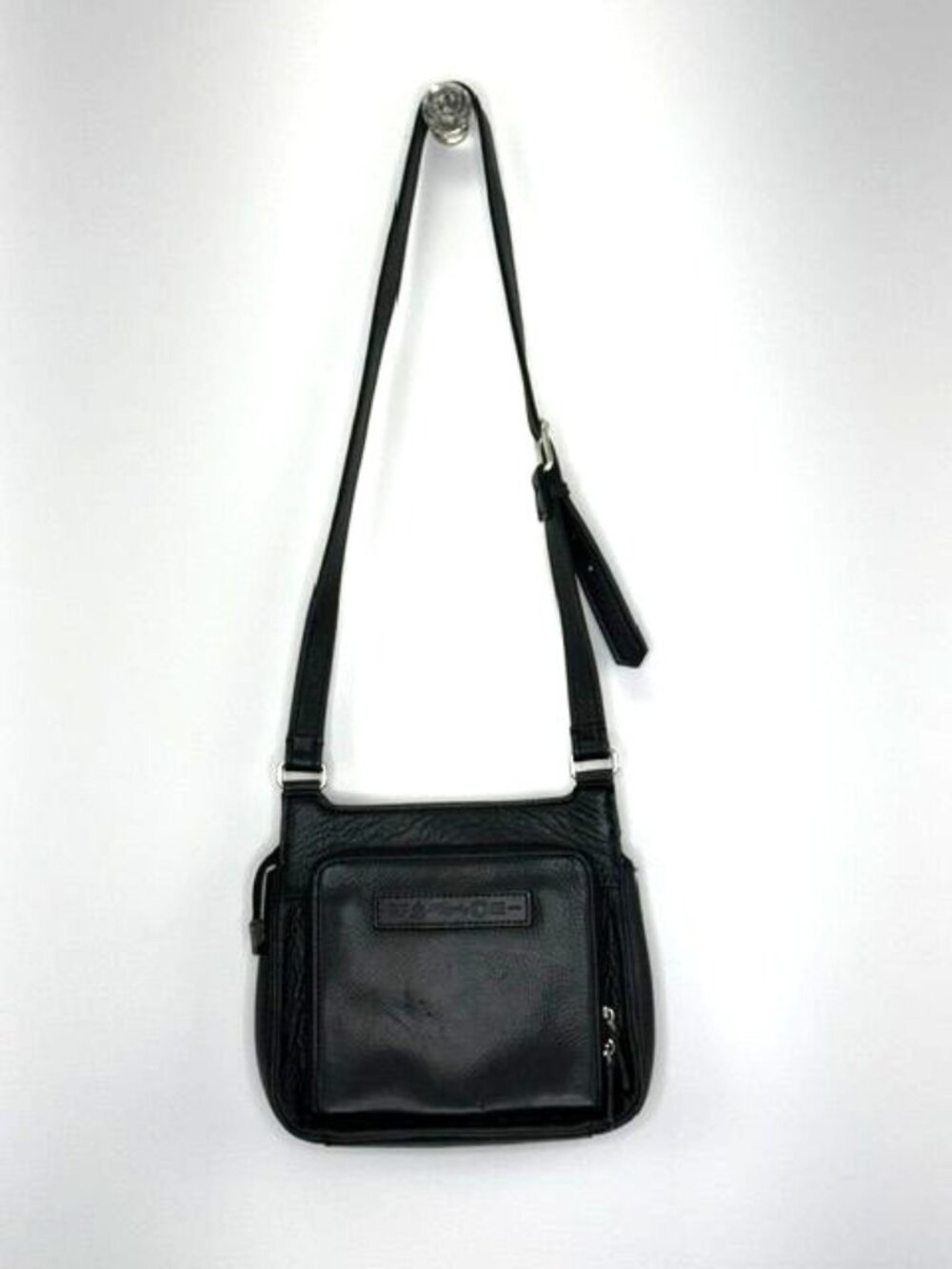 Fossil 75082 Vintage Black Leather Organizer Crossbody Bag Y2K Purse